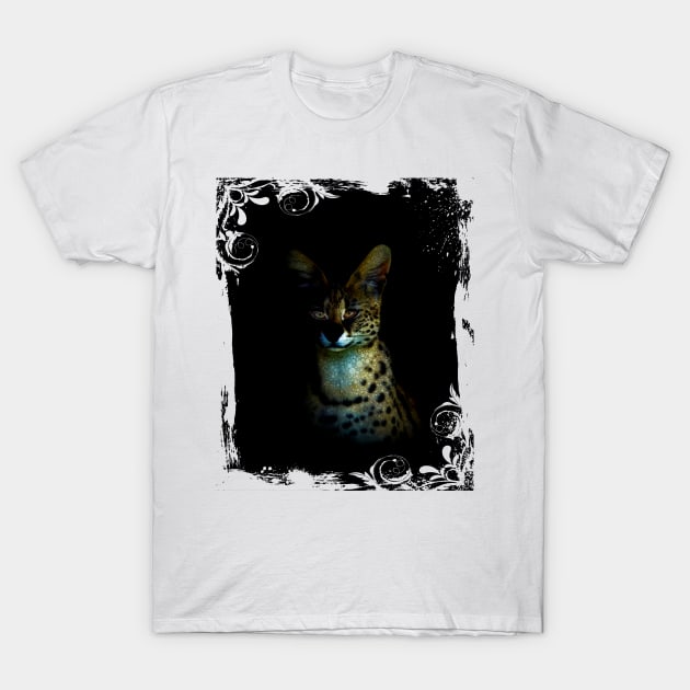 Serval Cat Mosaic Design On Dark Background T-Shirt by PhotoArts